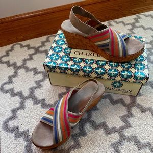 Charleston Shoe Co. Med Sandal in Caramel Stripe US size 6 EU size 37